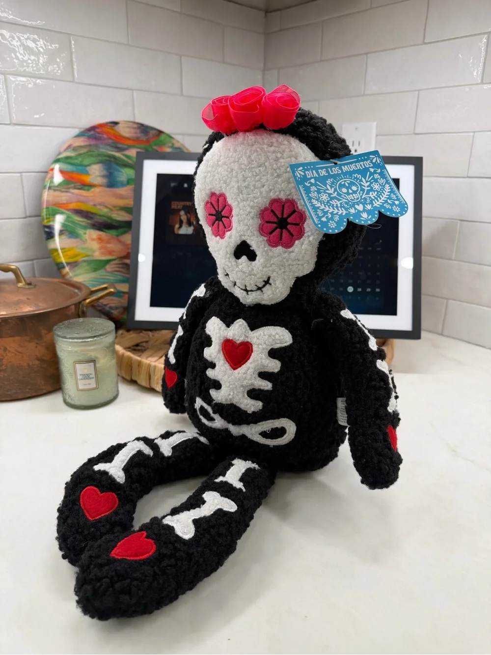 DIA DE LOS MUERTOS Plush Self Sitter Girl Skeleton - Flower Crown - NWT